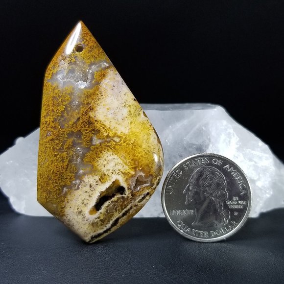Large Petrified Wood Opal with Druzy * drilled cab * 58.03 x 32.93 x 8.11mm - Picture 3 of 10